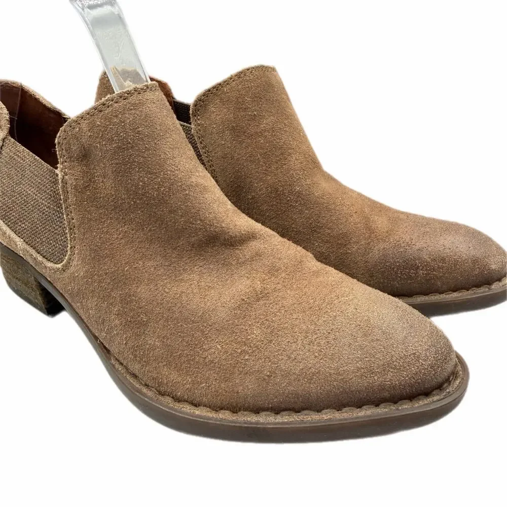 Born NWOB Dallia Pull On Block Heel Suede Distressed Brown Low Ankle Booties - Picture 7 of 10